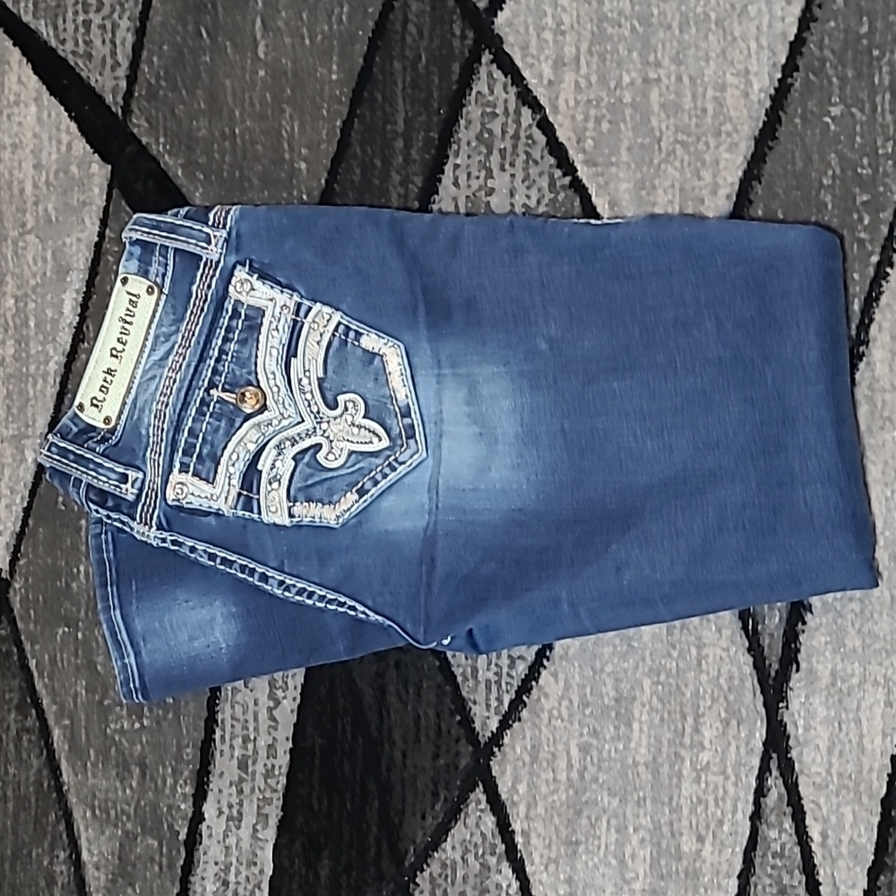 ROCK REVIVAL VIEN RHINESTONES EASY-FIT EMBROIDERED ANKLE SKINNY DENIM JE…